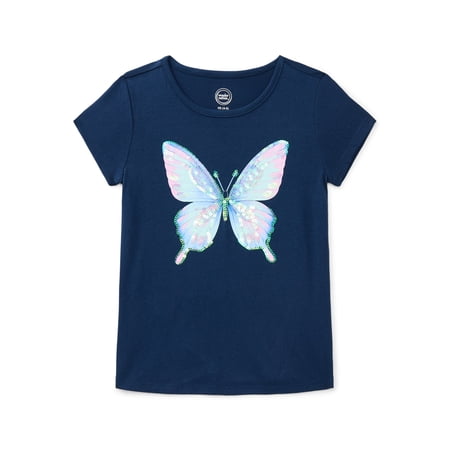 Wonder Nation Girls Embroidered Graphic Tee with Short Sleeves, Sizes 4-18 & Plus