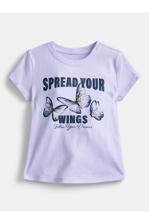 Girls Embellished Graphic Tee with Short Sleeves, Sizes 4-18 & Plus