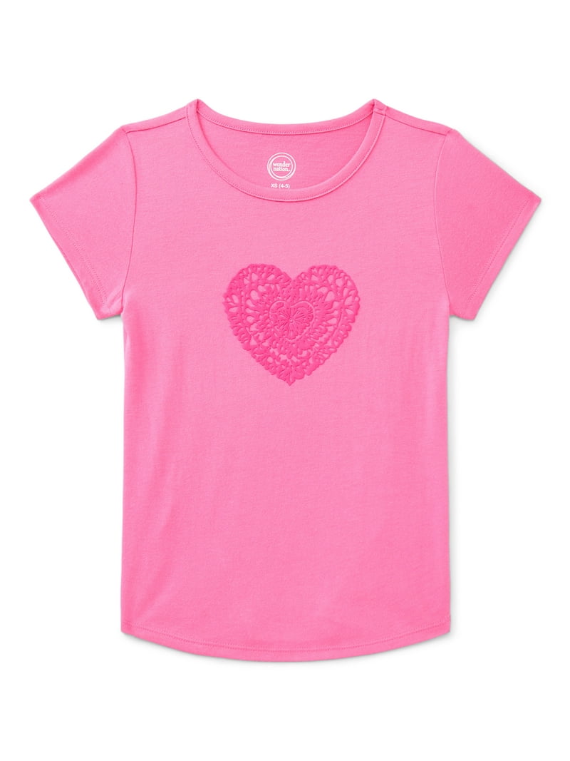 Wonder Nation Girls Embellished Graphic Tee with Short Sleeves