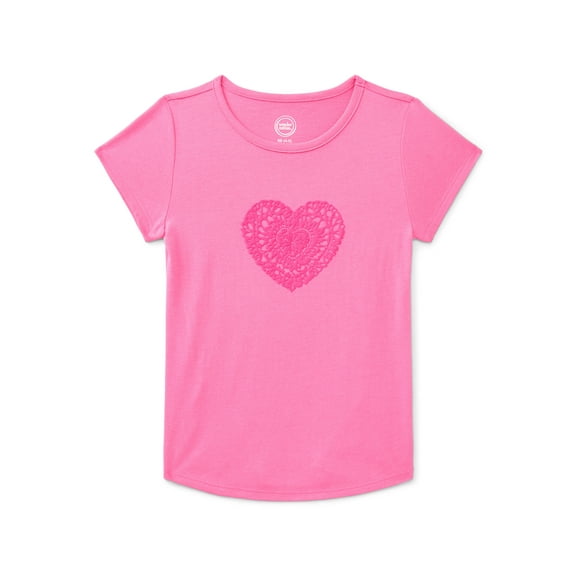 Wonder Nation Girls' Embellished Graphic Tee with Short Sleeves, Sizes 4-18 & Plus
