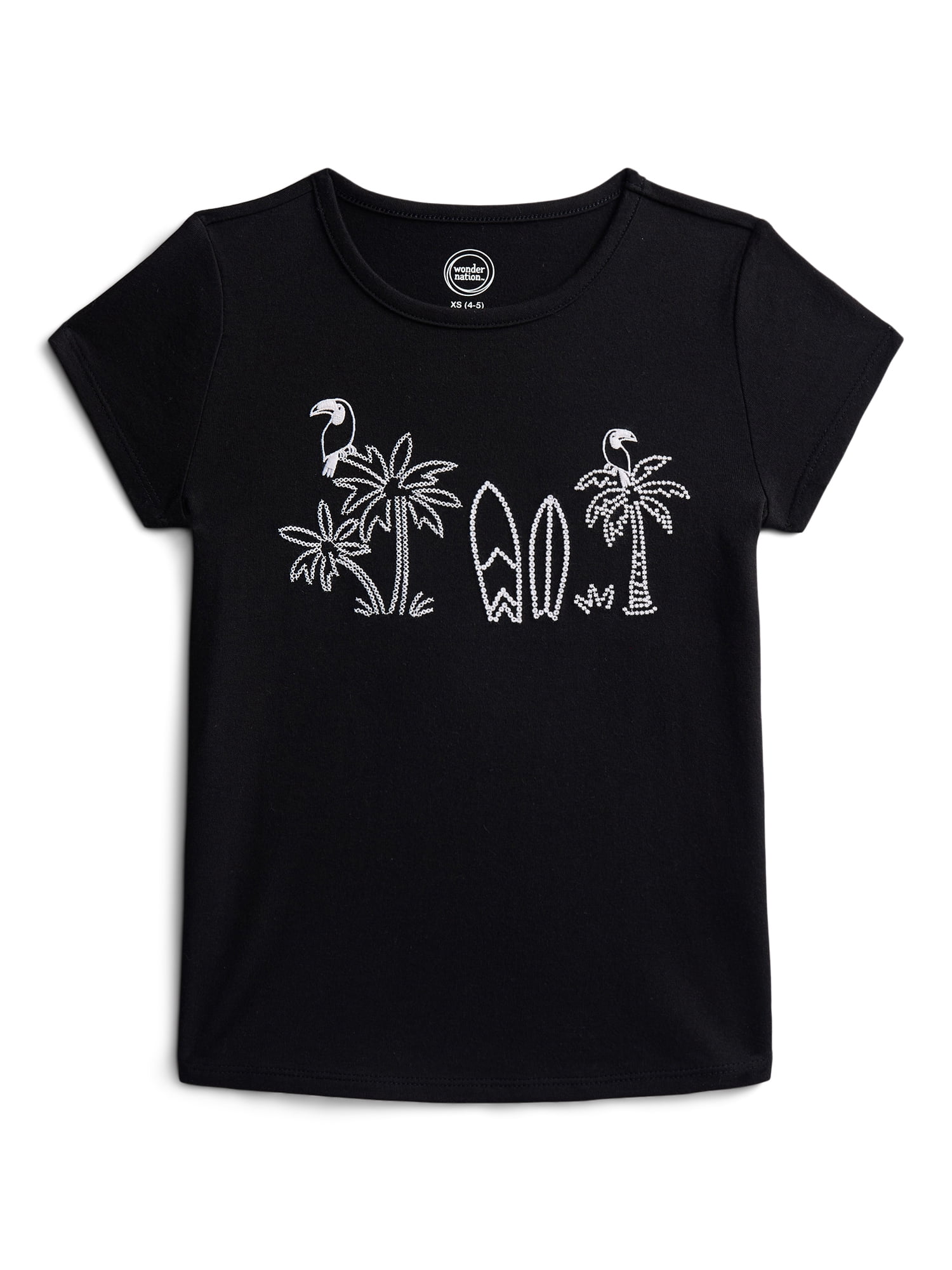 Wonder Nation Girls Embellished Graphic Tee with Short Sleeves, Sizes 4-18 & Plus