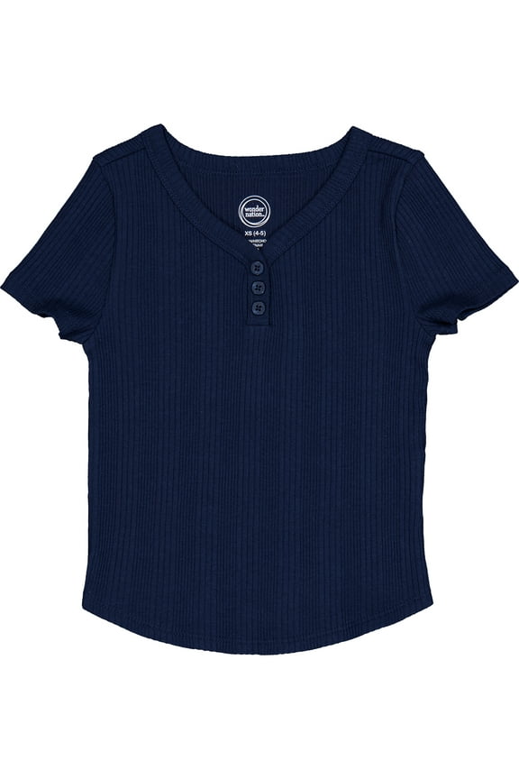 Girls Short Sleeve Henley Knit Top, Sizes 4-18 & Plus