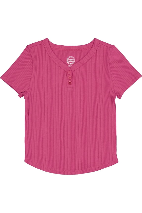 Girls Short Sleeve Henley Knit Top, Sizes 4-18 & Plus