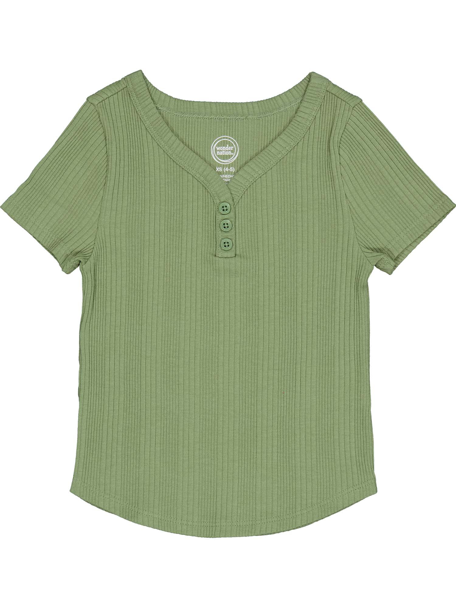 Wonder Nation Girls Short Sleeve Henley Knit Top, Sizes 4-18 & Plus