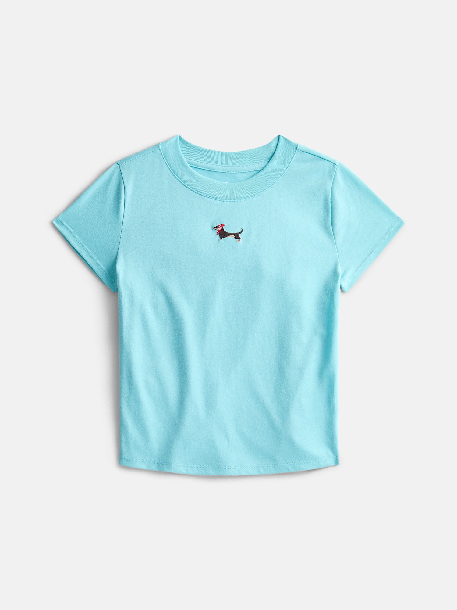 Wonder Nation Girls' Embroidered Icon Tee with Short Sleeves, Sizes 4-18 & Plus