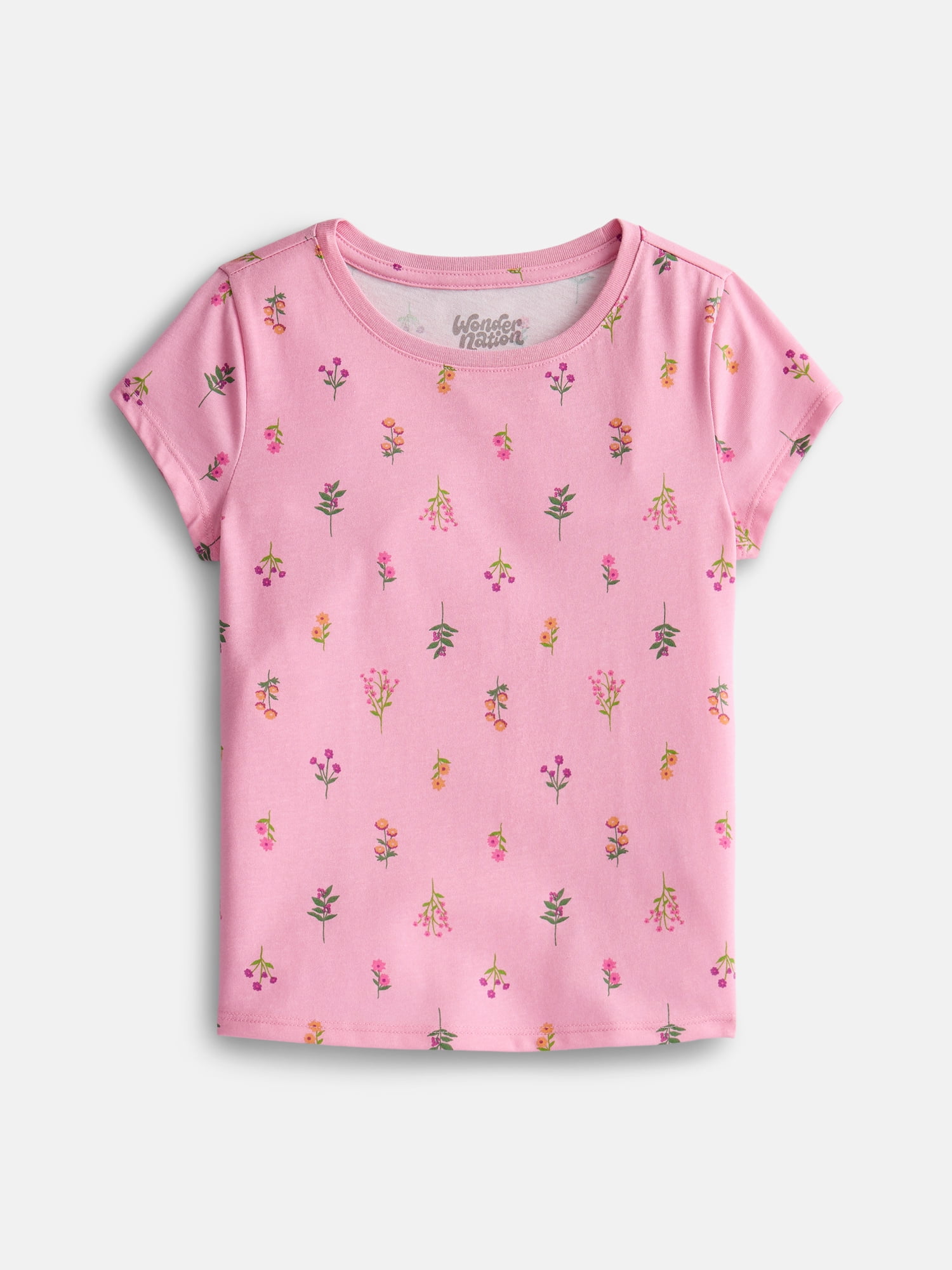 Wonder Nation Girls Kid Tough Tee with Short Sleeves, Sizes 4-18 & Plus