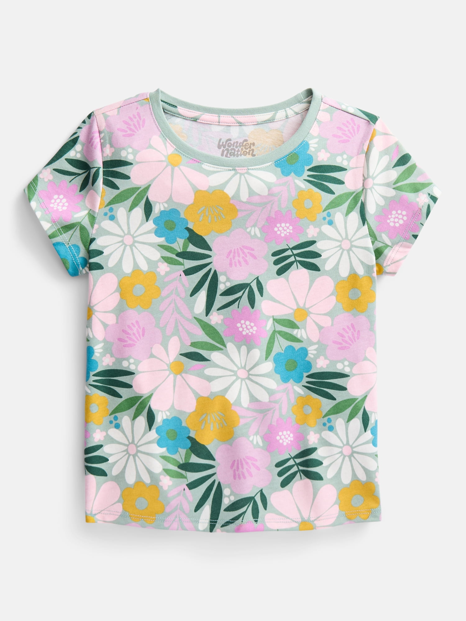 Wonder Nation Girls Kid Tough Tee with Short Sleeves, Sizes 4-18 & Plus