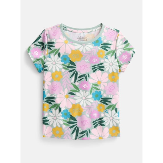 Wonder Nation Girls Kid Tough Tee with Short Sleeves, Sizes 4-18 & Plus