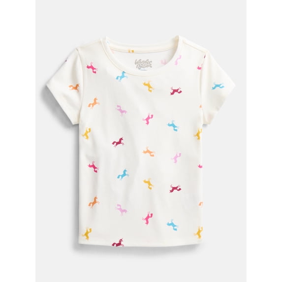 Wonder Nation Girls Kid Tough Tee with Short Sleeves, Sizes 4-18 & Plus