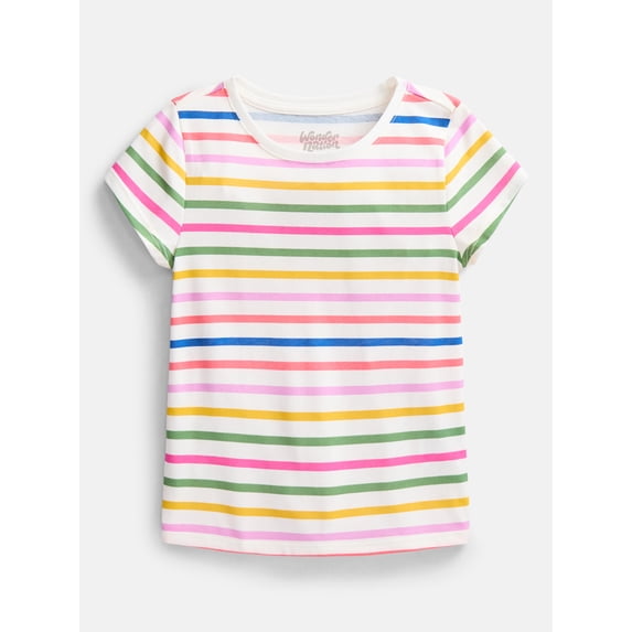 Wonder Nation Girls Kid Tough Tee with Short Sleeves, Sizes 4-18 & Plus