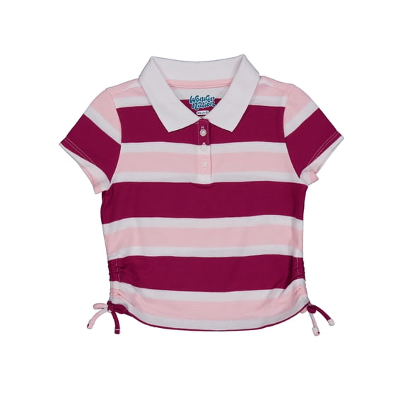 Wonder Nation Girls Side Ruched Polo Shirt with Short Sleeves, Sizes 4-18