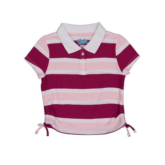 Wonder Nation Girls Side Ruched Polo Shirt with Short Sleeves, Sizes 4-18