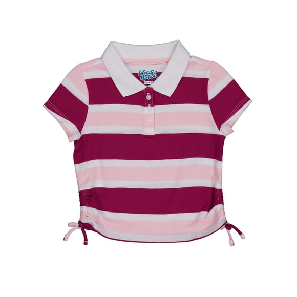 Wonder Nation Girls Side Ruched Polo Shirt with Short Sleeves, Sizes 4-18