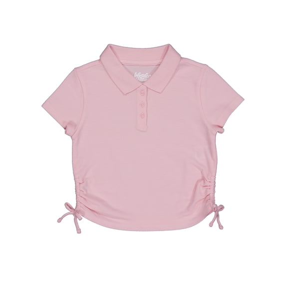 Wonder Nation Girls Side Ruched Polo Shirt with Short Sleeves, Sizes 4-18