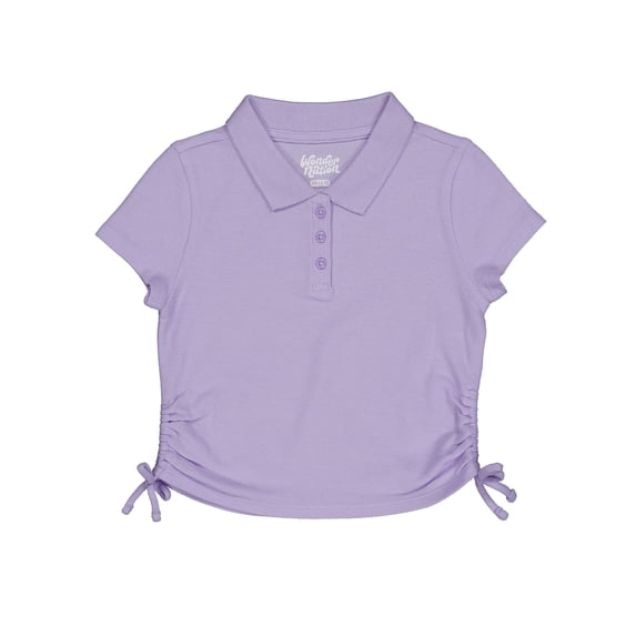 Wonder Nation Girls Side Ruched Polo Shirt with Short Sleeves, Sizes 4-18