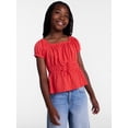 thumbnail image 1 of Wonder Nation Girls' Bow Front Peasant Top with Short Puff Sleeves, Sizes 4-18 & Plus, 1 of 6