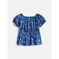 thumbnail image 1 of Wonder Nation Girls' Bow Front Peasant Top with Short Puff Sleeves, Sizes 4-18 & Plus, 1 of 3