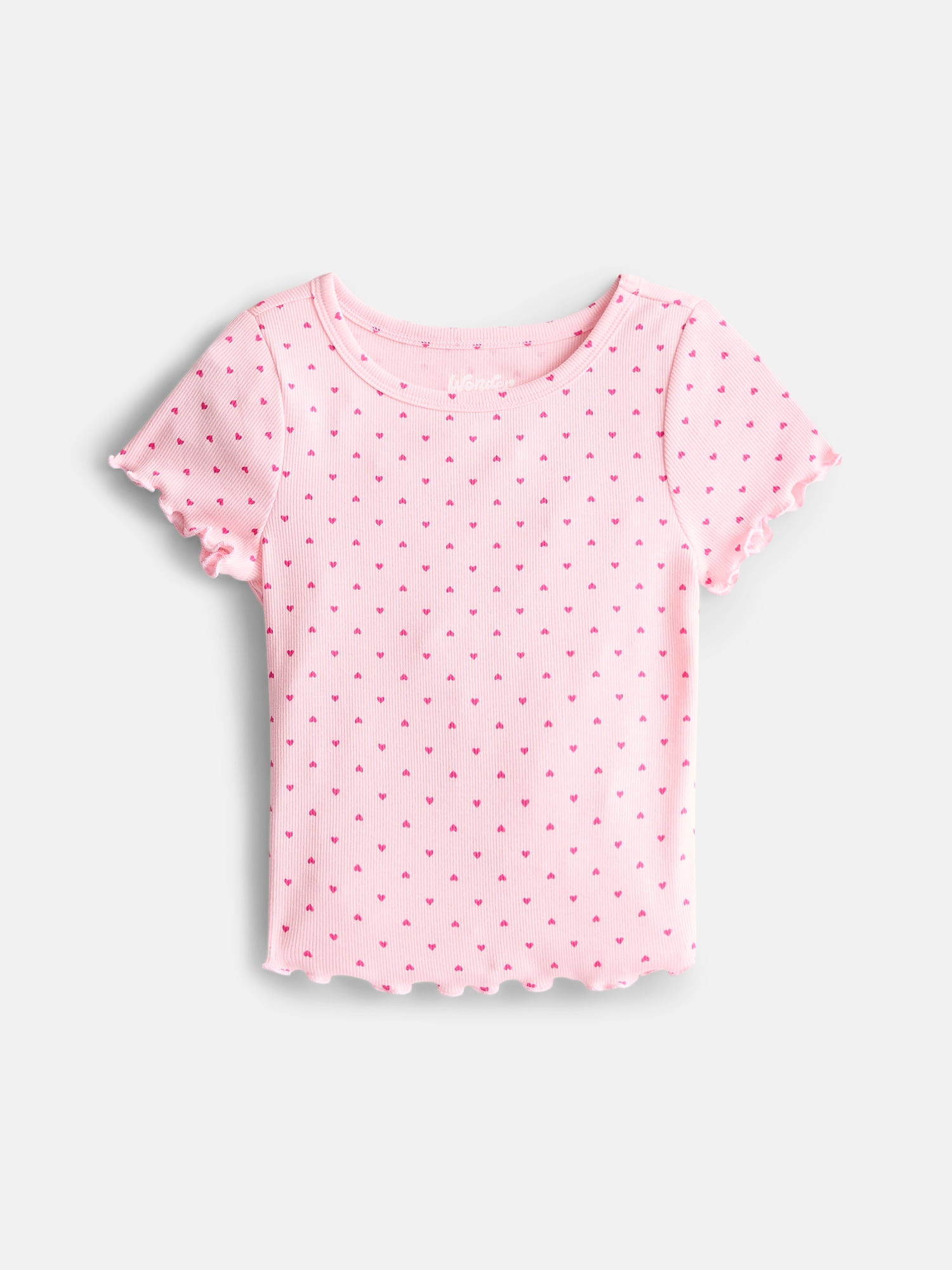 Wonder Nation Girls Lettuce Edge Tee with Short Sleeves, Sizes 4-18 & Plus