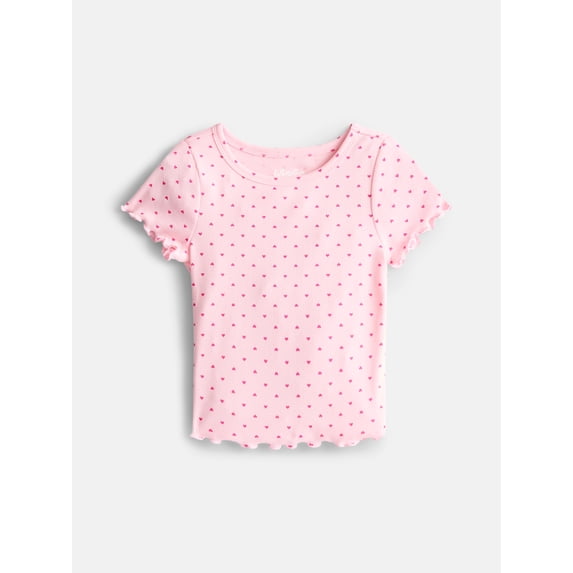 Wonder Nation Girls Lettuce Edge Tee with Short Sleeves, Sizes 4-18 & Plus