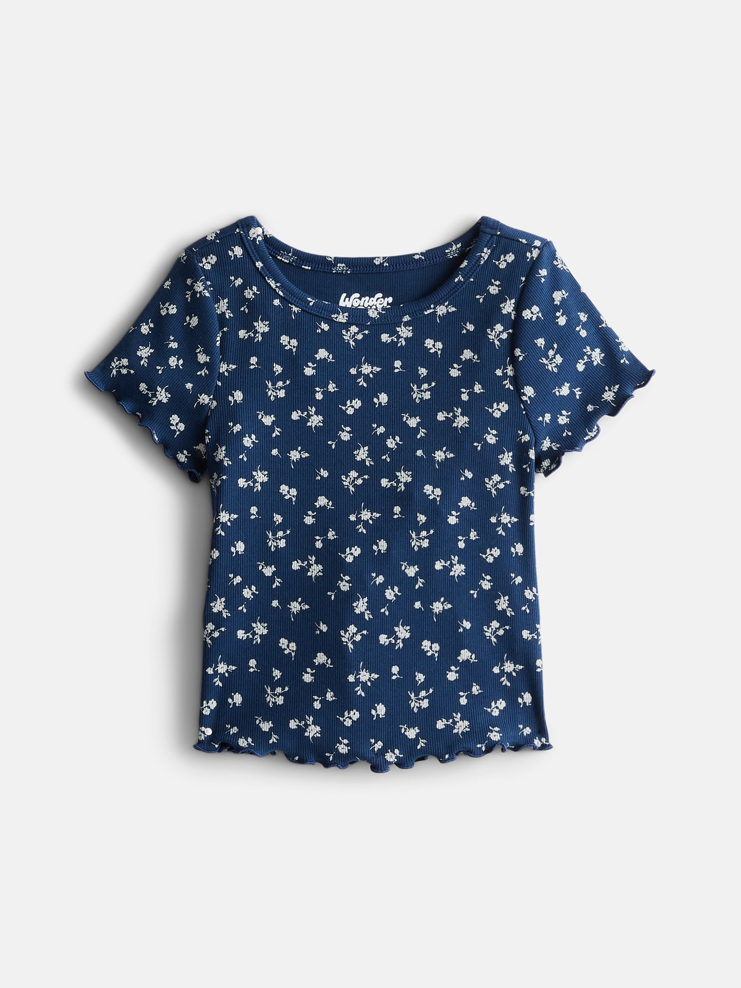 Wonder Nation Girls Lettuce Edge Tee with Short Sleeves, Sizes 4-18 & Plus