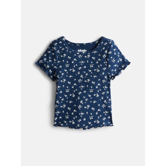 Wonder Nation Girls Lettuce Edge Tee with Short Sleeves, Sizes 4-18 & Plus