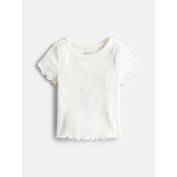Wonder Nation Girls Lettuce Edge Tee with Short Sleeves, Sizes 4-18 & Plus