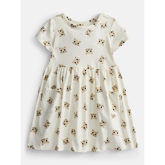 Wonder Nation Baby and Toddler Girls Printed Short Sleeve Dress, Sizes 0M-5T