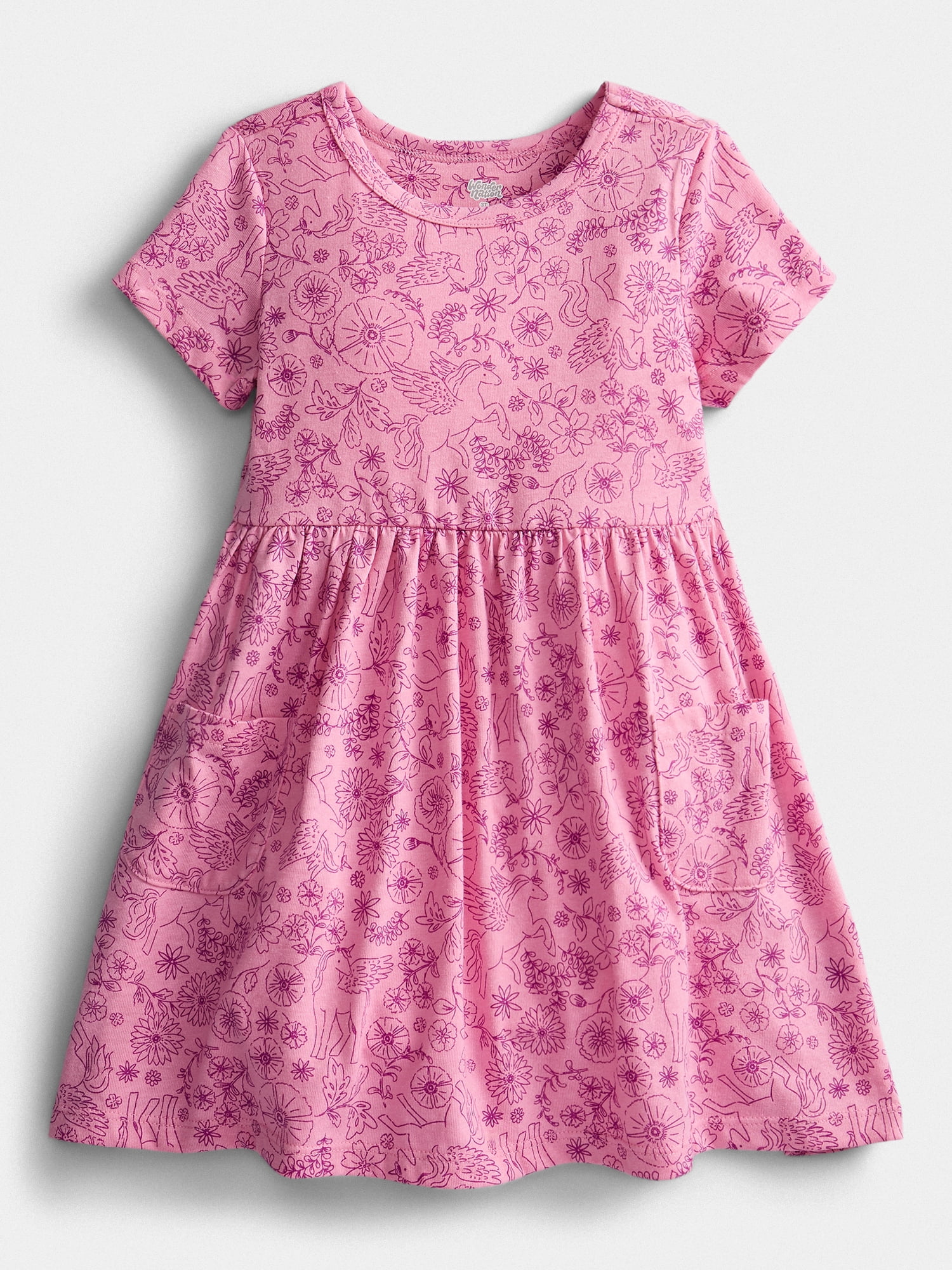Wonder Nation Baby and Toddler Girls Printed Short Sleeve Dress, Sizes 0M-5T