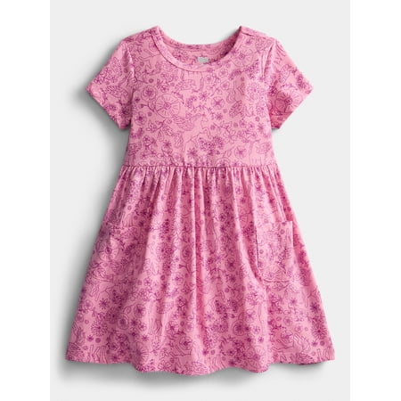 Wonder Nation Baby and Toddler Girls Printed Short Sleeve Dress, Sizes 0M-5T
