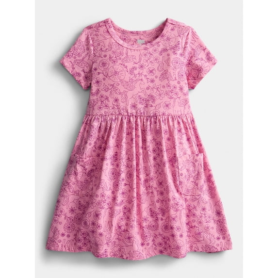 Wonder Nation Baby and Toddler Girls Printed Short Sleeve Dress, Sizes 0M-5T