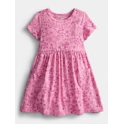 Wonder Nation Baby and Toddler Girls Printed Short Sleeve Dress, Sizes 0M-5T