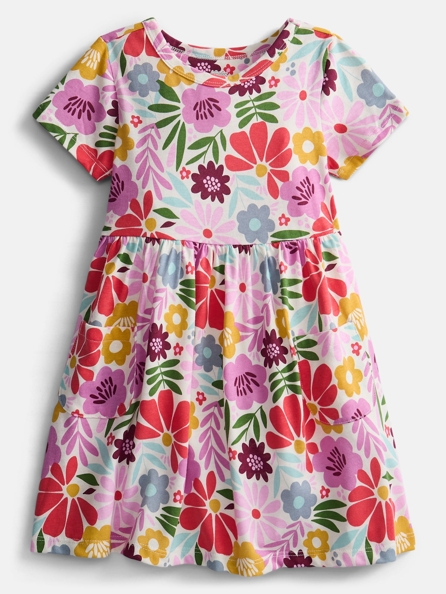 Wonder Nation Baby and Toddler Girls Printed Short Sleeve Dress, Sizes 0M-5T