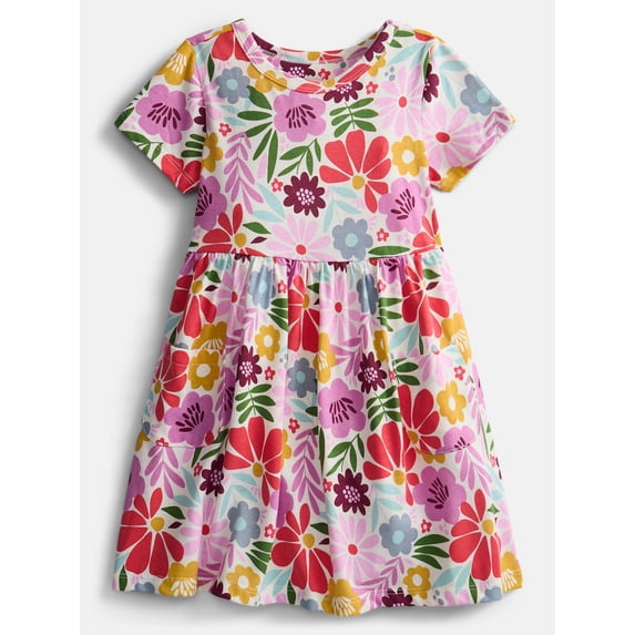 Wonder Nation Baby and Toddler Girls Printed Short Sleeve Dress, Sizes 0M-5T