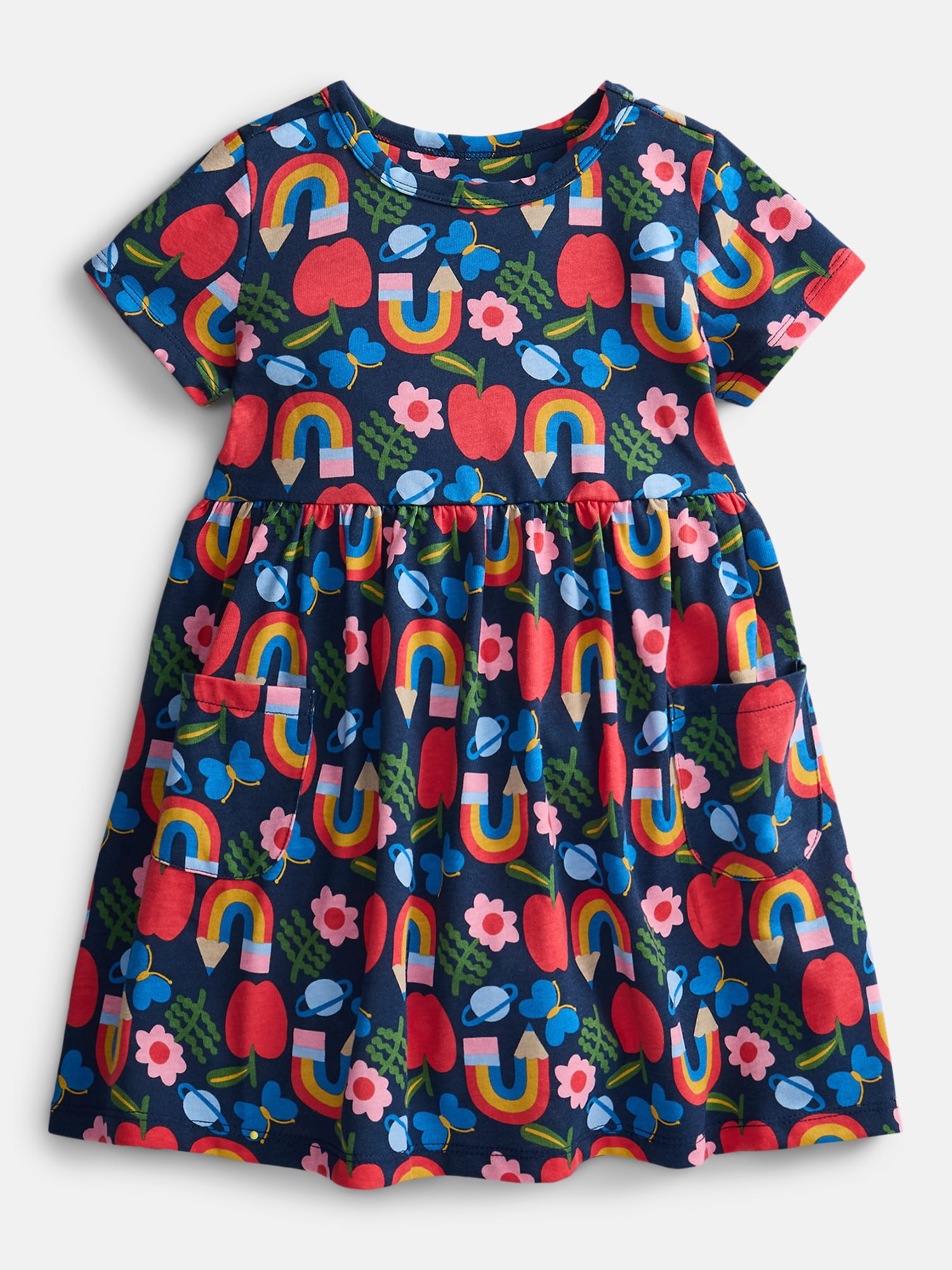 Wonder Nation Baby and Toddler Girls Printed Short Sleeve Dress, Sizes 0M-5T