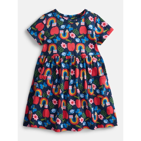 Wonder Nation Baby and Toddler Girls Printed Short Sleeve Dress, Sizes 0M-5T