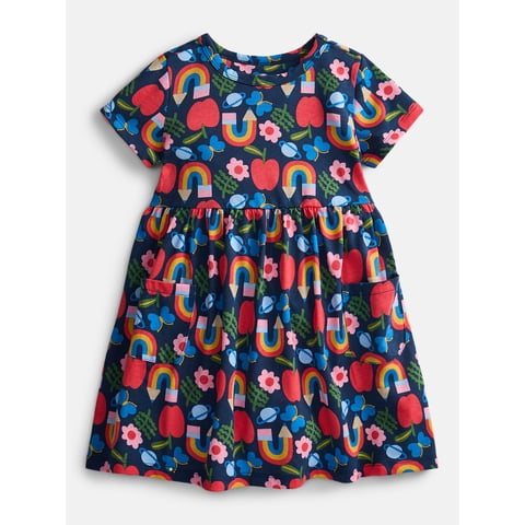 Wonder Nation Baby and Toddler Girls Printed Short Sleeve Dress, Sizes 0M-5T