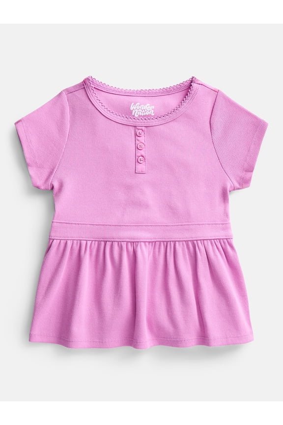 Girls' Peplum Top with Short Sleeves, Sizes XS-XXL & Plus