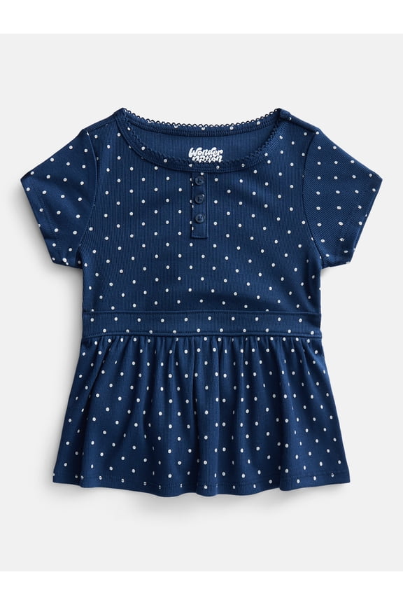 Girls' Peplum Top with Short Sleeves, Sizes XS-XXL & Plus