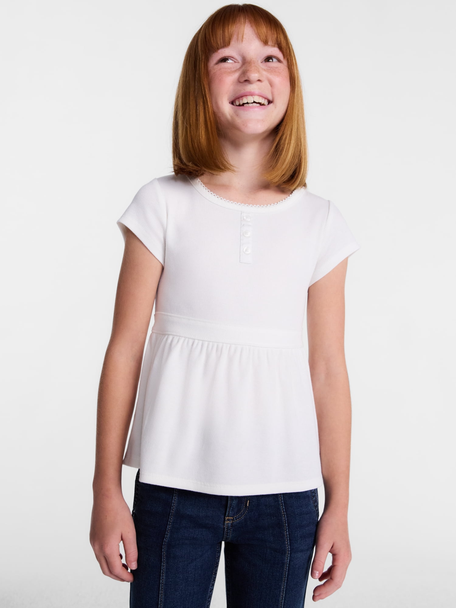 Wonder Nation Girls' Peplum Top with Short Sleeves, Sizes XS-XXL & Plus