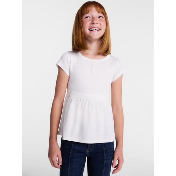 Wonder Nation Girls' Peplum Top with Short Sleeves, Sizes XS-XXL & Plus
