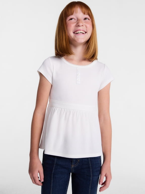 Girls' Peplum Top with Short Sleeves, Sizes XS-XXL & Plus