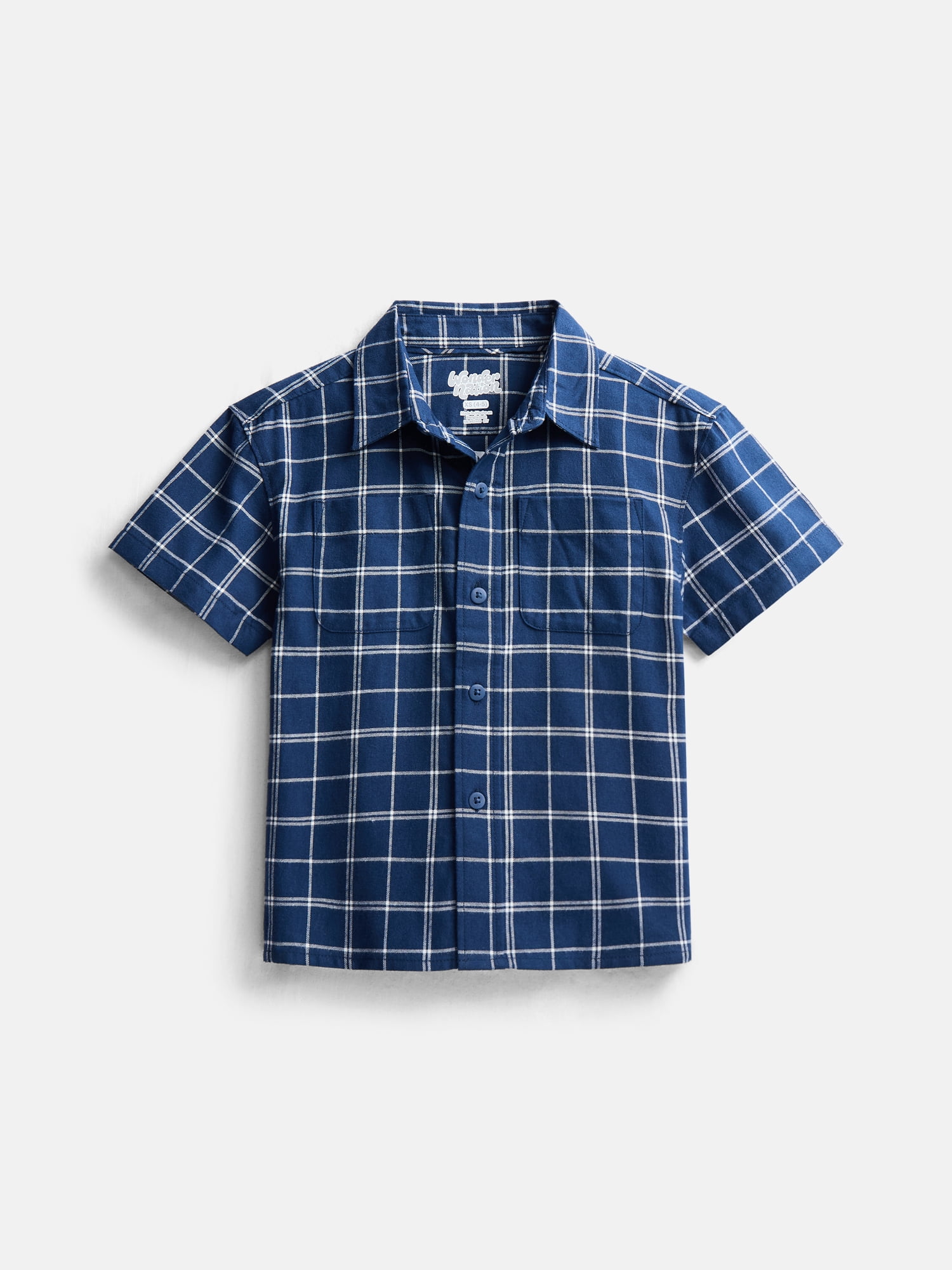 Wonder Nation Boys' Button Front Cotton Shirt with Short Sleeves, Sizes 4-18 & Husky