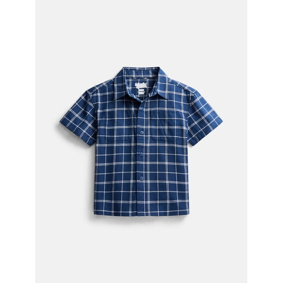 Wonder Nation Boys' Button Front Cotton Shirt with Short Sleeves, Sizes 4-18 & Husky