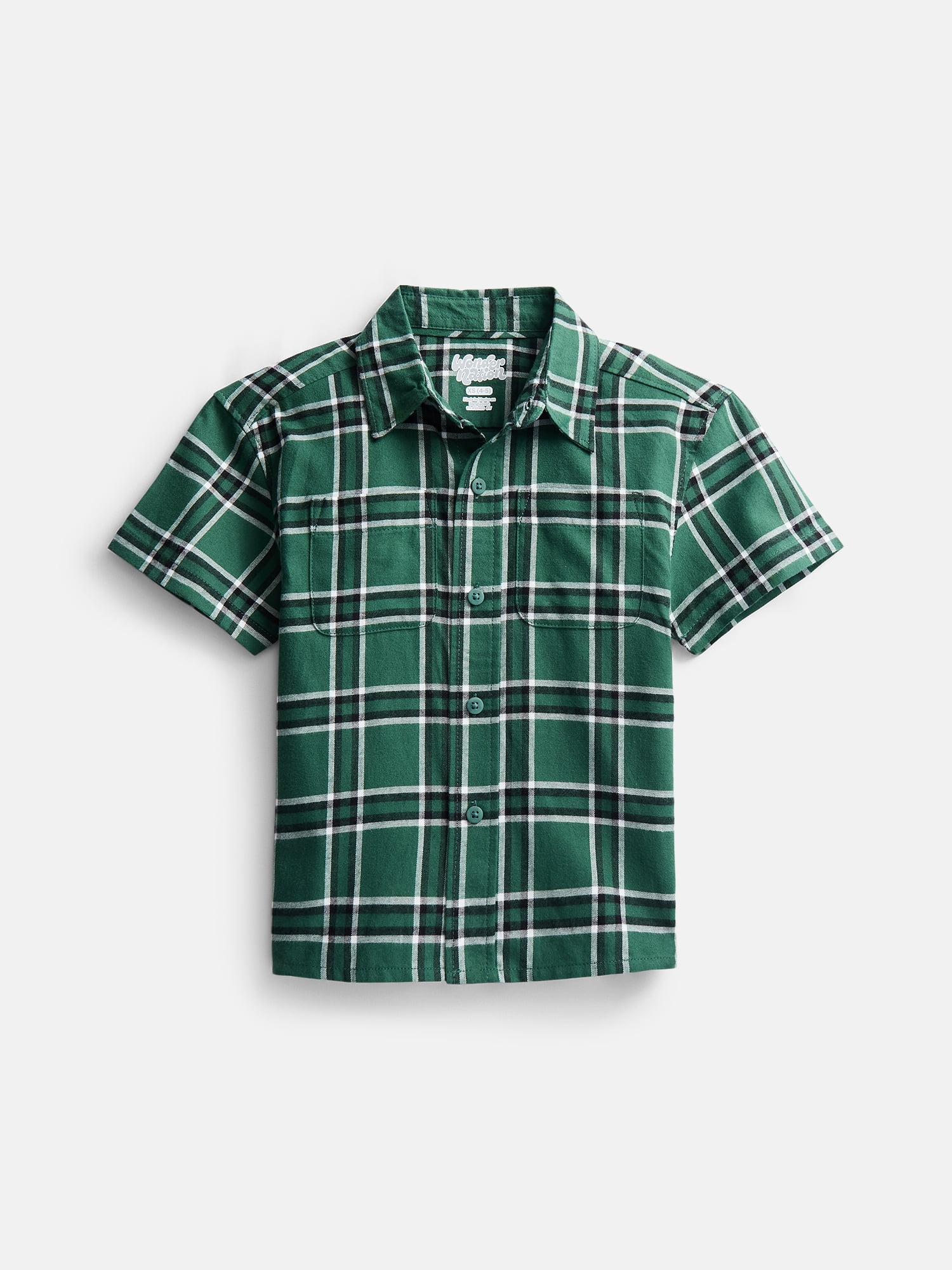 Wonder Nation Boys' Button Front Cotton Shirt with Short Sleeves, Sizes 4-18 & Husky