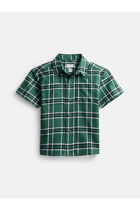 Boys' Button Front Cotton Shirt with Short Sleeves, Sizes 4-18 & Husky