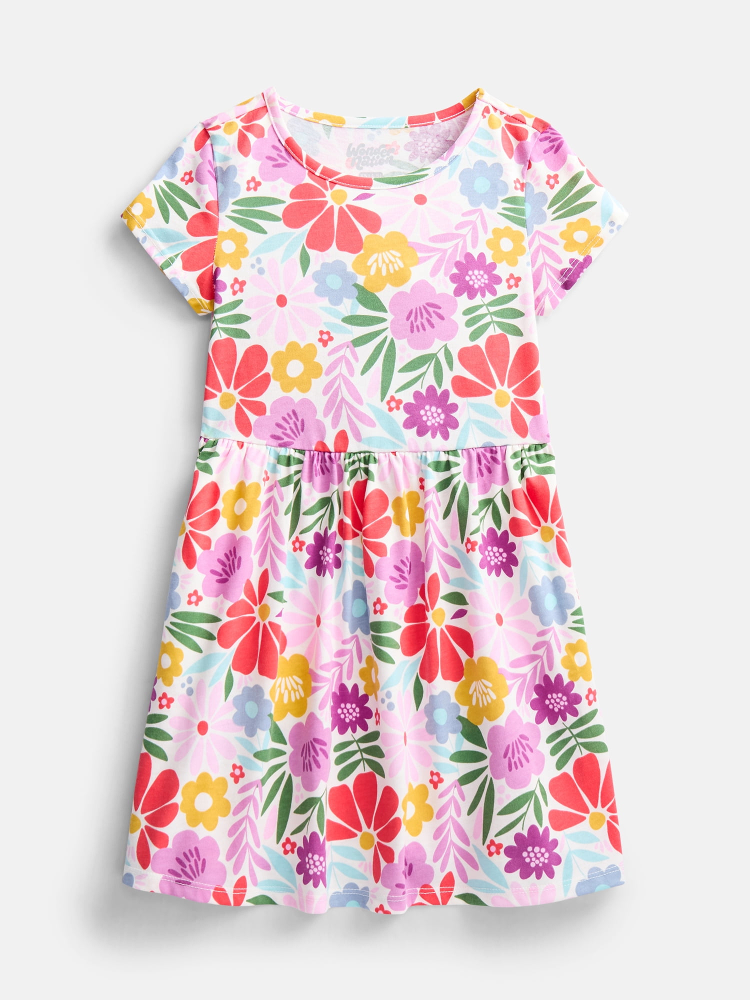 Wonder Nation Girl’s Play Dress with Short Sleeves, Sizes XS-XXL