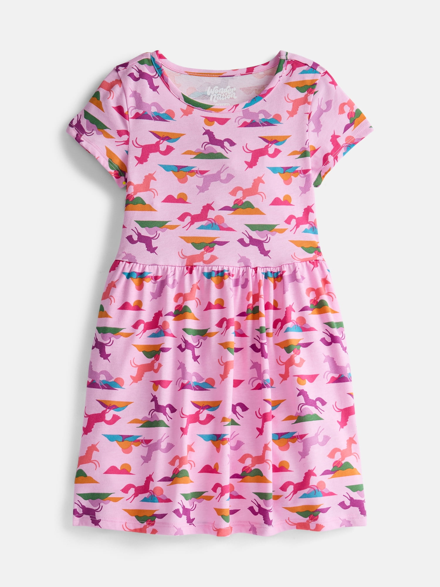 Wonder Nation Girl’s Play Dress with Short Sleeves, Sizes XS-XXL