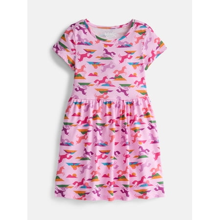 Wonder Nation Girl’s Play Dress with Short Sleeves, Sizes XS-XXL