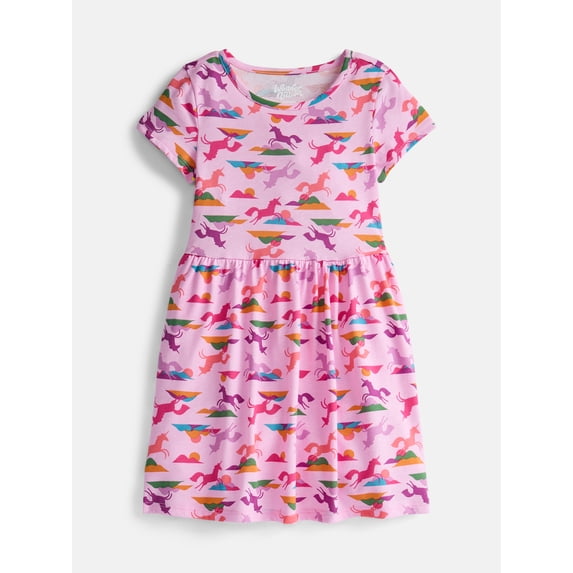 Wonder Nation Girl’s Play Dress with Short Sleeves, Sizes XS-XXL