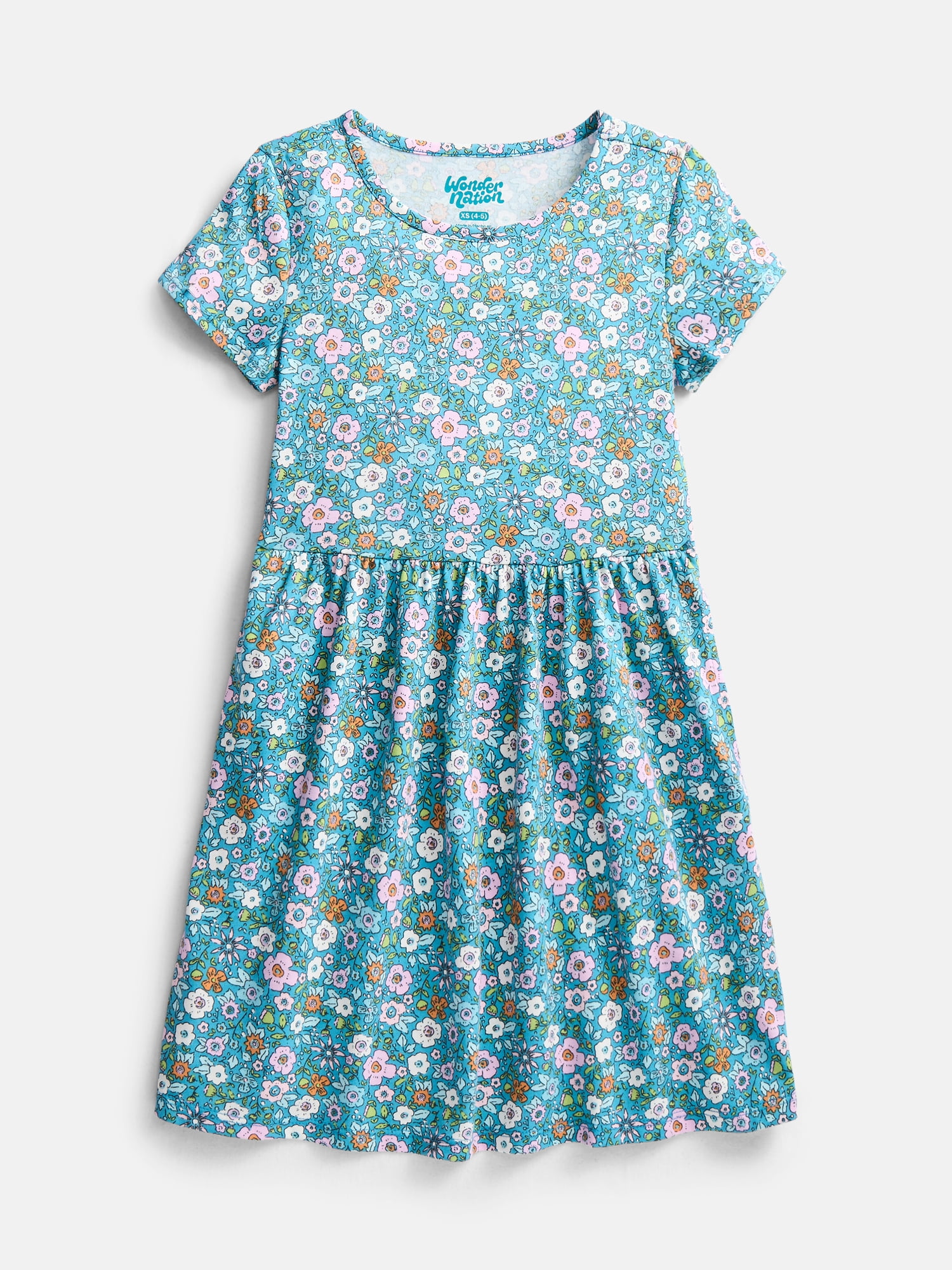 Wonder Nation Girl’s Play Dress with Short Sleeves, Sizes XS-XXL